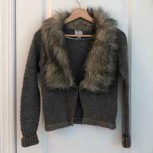 Anthropologie faux fur trimmed cardigan